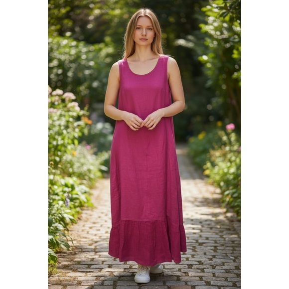 Flax Dresses & Skirts - FLAX Pink Sleeveless Ruffle Hem Linen Midi Dress P (4/6)